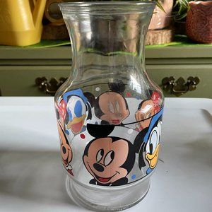 Vintage Anchor Hocking Mickey & Friends Glass Juice Pitcher | 9" Tall